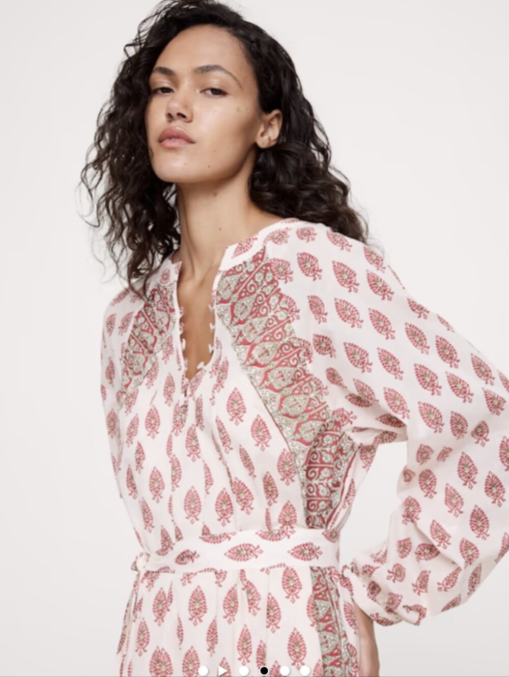 Banana Republic Indian Block Print Kaftan Maxi Dress In Cream Floral Paisley NWT